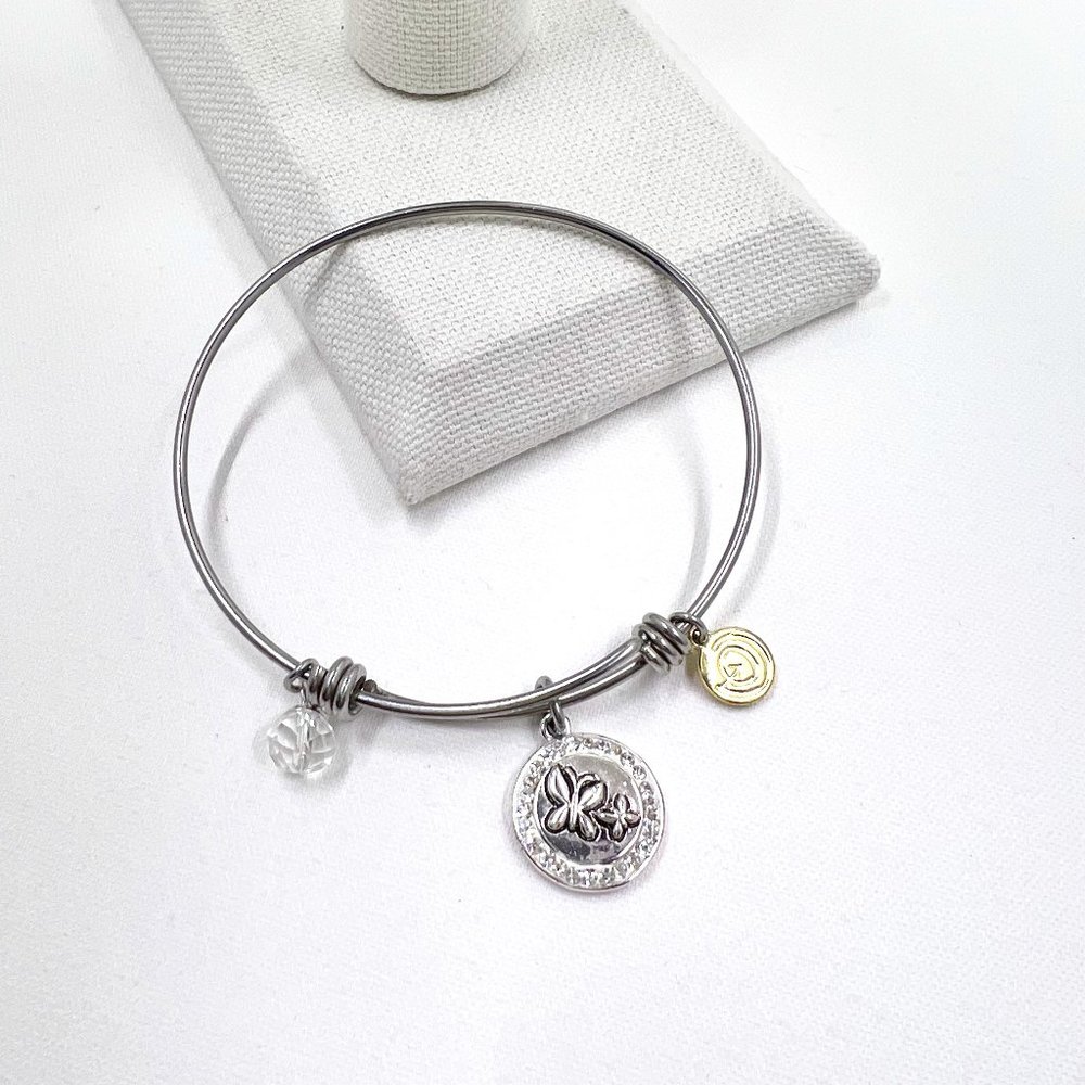 Silver Tone Friend Charm Bangle Bracelet